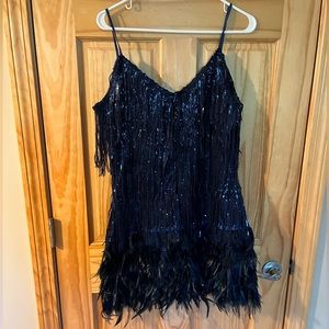 Navy Blue Sequin Fringe Dress